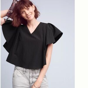 Anthropologie Black Ruffle Sleeve Blouse